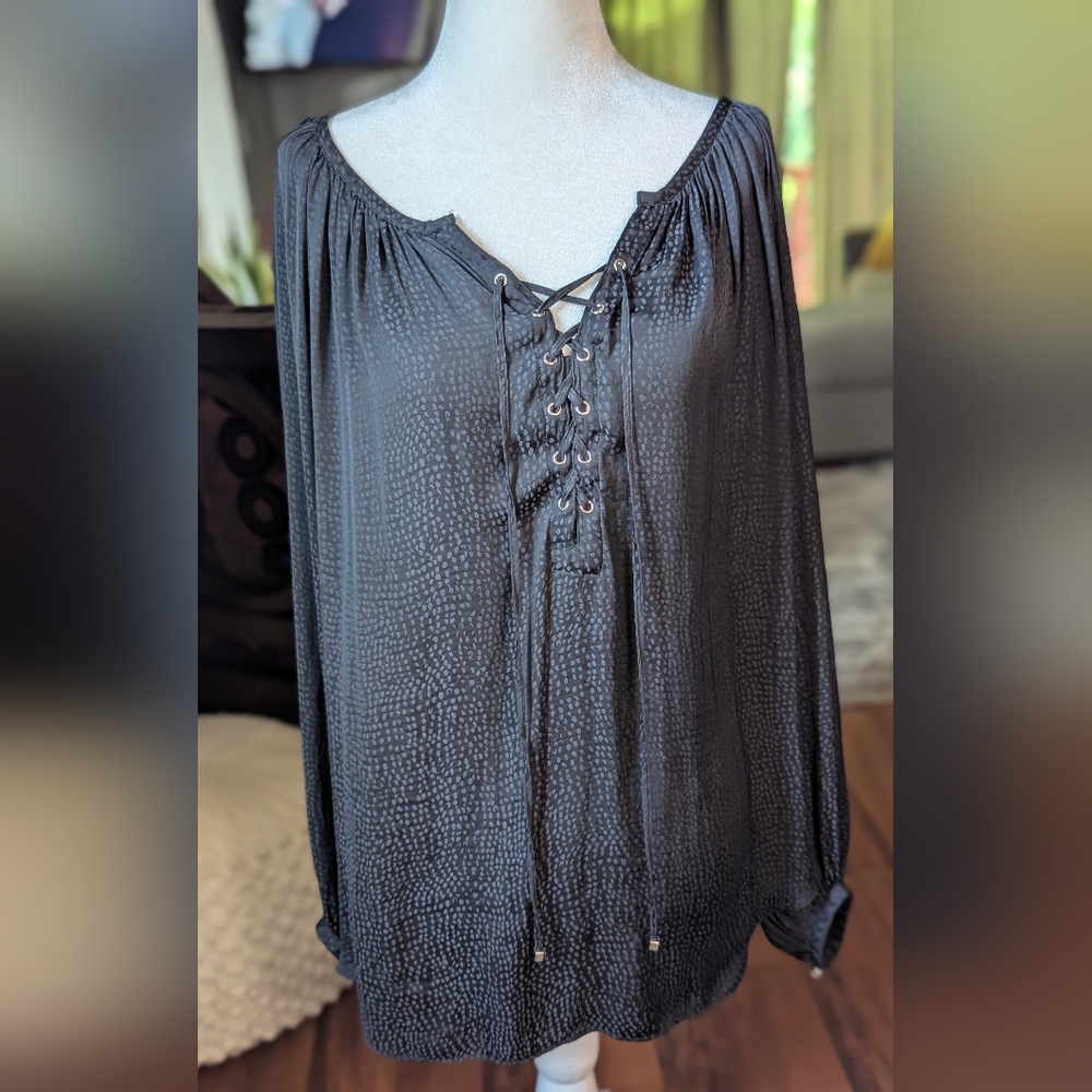 Jennifer Lopez Black Lace-Up Blouse